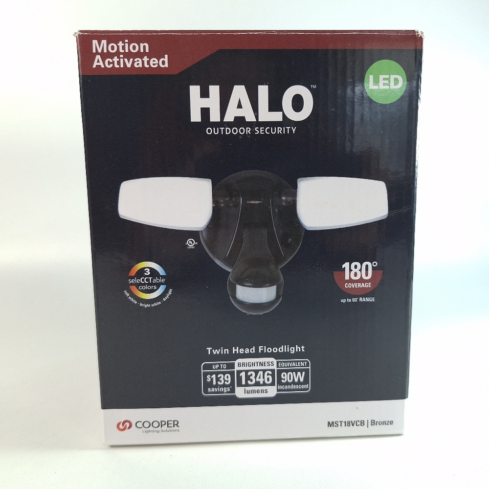 Halo MST28VCB 180° Bronze Motion Activated Outdoor LED Twin Head Flood Light NEW